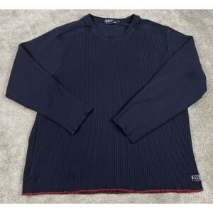 Polo Ralph Lauren‎ Shirt Mens XL Blue Ribbed Long Sleeve Raw Hems Crew Neck VTG
